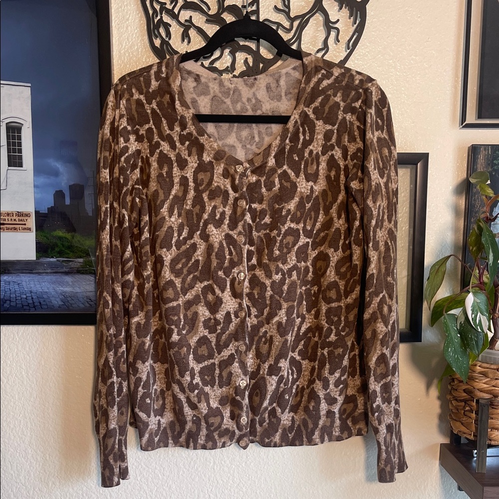 George Brown Leopard Print Button-Down Shirt/Cardigan